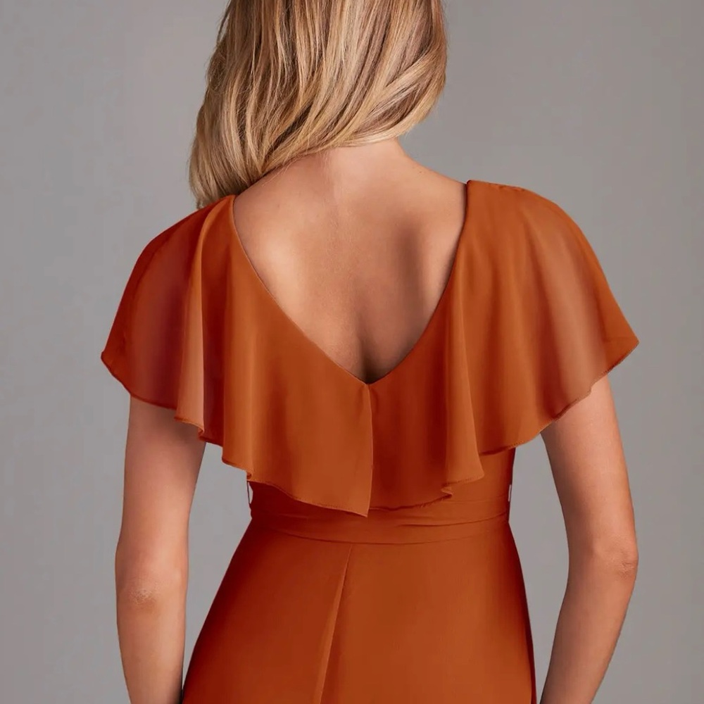 Azazie Rust Orange Ruffle Maxi Dress - Picture 2 of 9